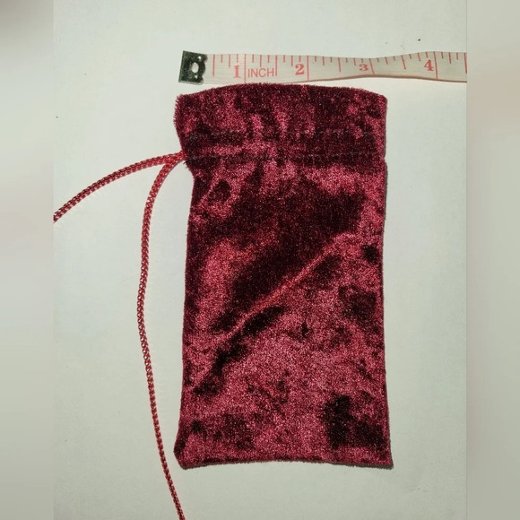 Burgundy pouch with red drawstring - Picture 3 of 4